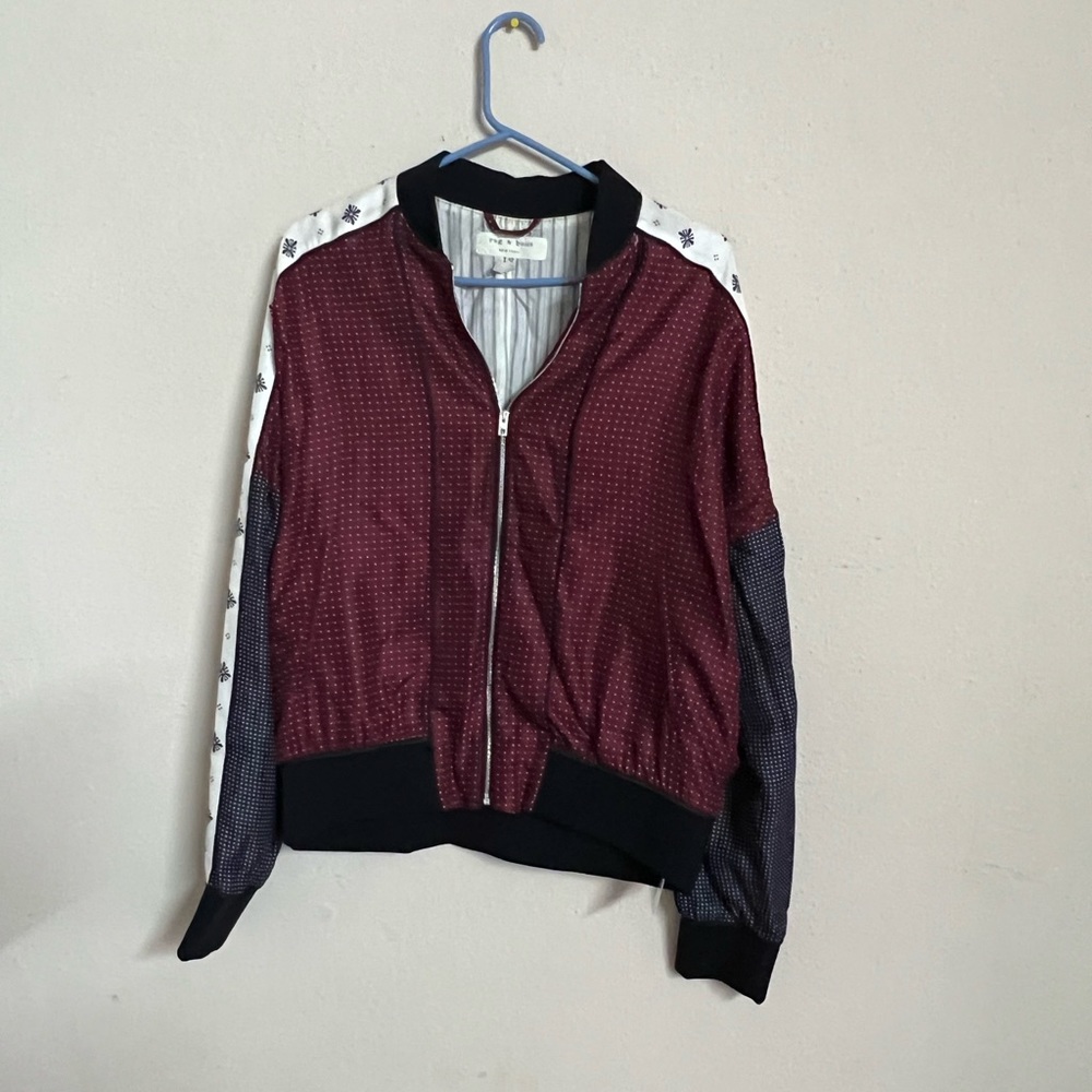 Rag & Bone Silk Print Bomber Jacket with Banded Trim US 12
